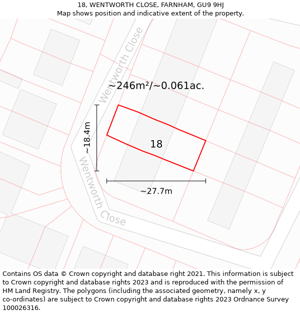 18, WENTWORTH CLOSE, FARNHAM, GU9 9HJ: Plot and title map