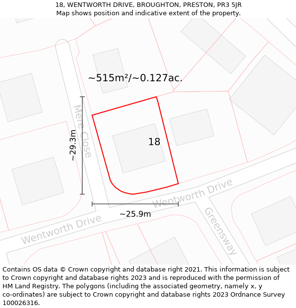 18, WENTWORTH DRIVE, BROUGHTON, PRESTON, PR3 5JR: Plot and title map