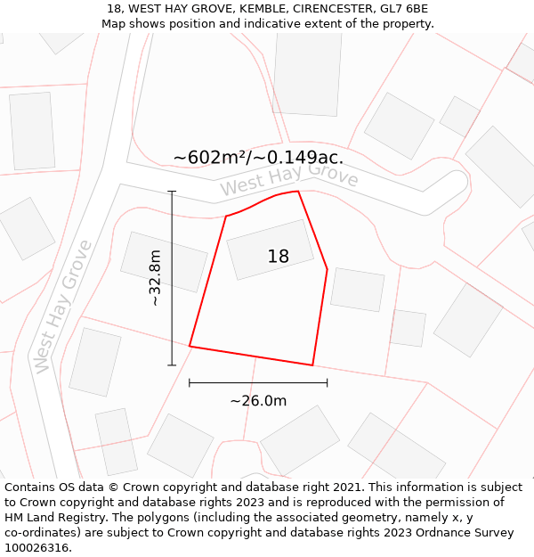 18, WEST HAY GROVE, KEMBLE, CIRENCESTER, GL7 6BE: Plot and title map