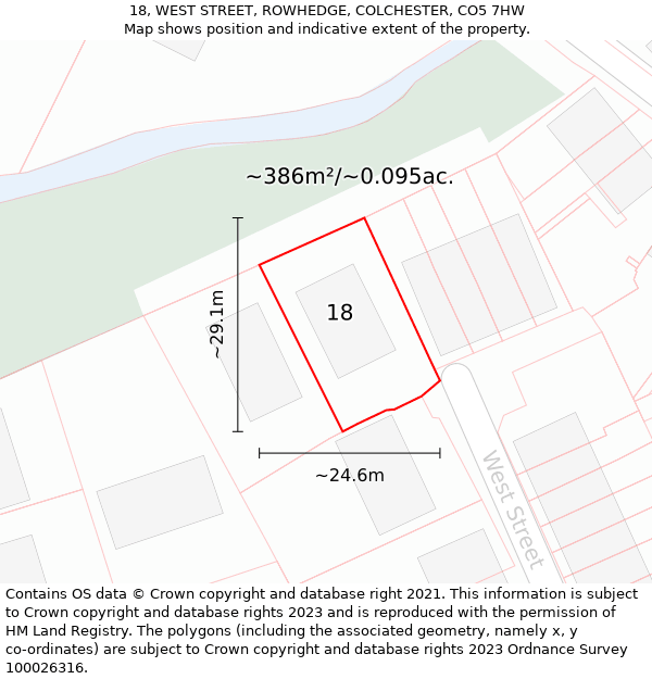 18, WEST STREET, ROWHEDGE, COLCHESTER, CO5 7HW: Plot and title map