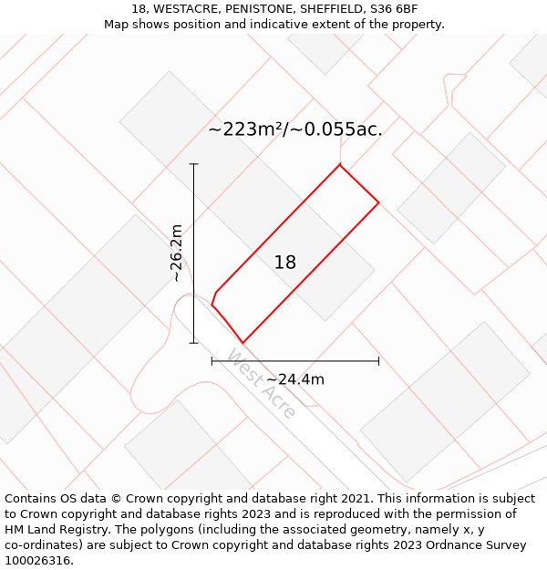 18, WESTACRE, PENISTONE, SHEFFIELD, S36 6BF: Plot and title map