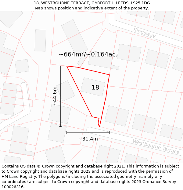 18, WESTBOURNE TERRACE, GARFORTH, LEEDS, LS25 1DG: Plot and title map