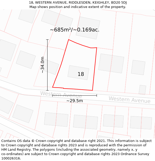 18, WESTERN AVENUE, RIDDLESDEN, KEIGHLEY, BD20 5DJ: Plot and title map