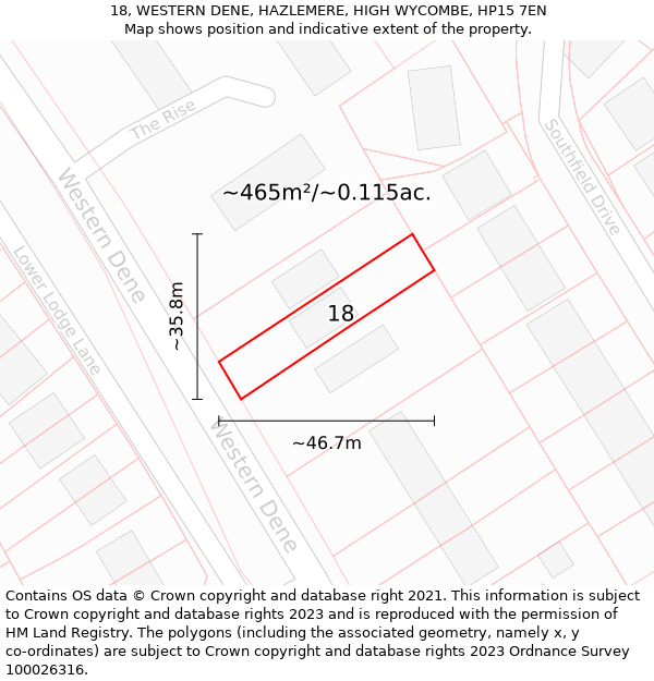 18, WESTERN DENE, HAZLEMERE, HIGH WYCOMBE, HP15 7EN: Plot and title map