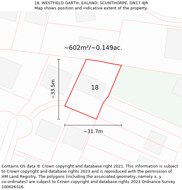 18, WESTFIELD GARTH, EALAND, SCUNTHORPE, DN17 4JR: Plot and title map