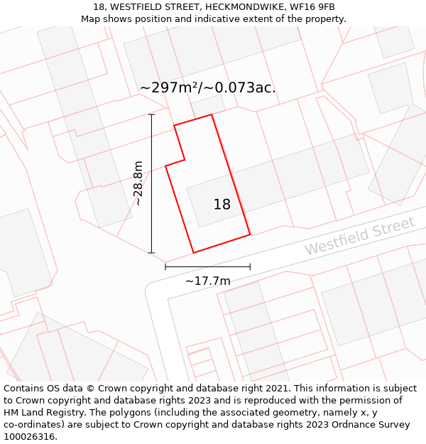 18, WESTFIELD STREET, HECKMONDWIKE, WF16 9FB: Plot and title map