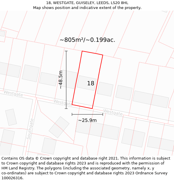18, WESTGATE, GUISELEY, LEEDS, LS20 8HL: Plot and title map