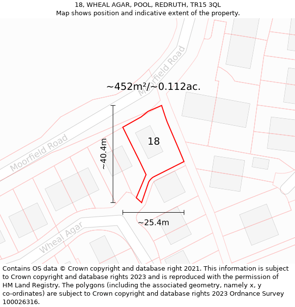 18, WHEAL AGAR, POOL, REDRUTH, TR15 3QL: Plot and title map