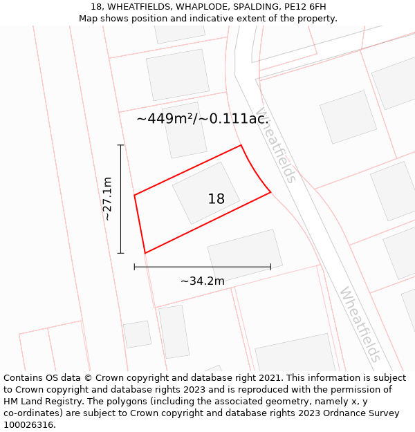 18, WHEATFIELDS, WHAPLODE, SPALDING, PE12 6FH: Plot and title map