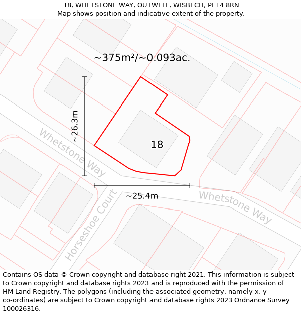 18, WHETSTONE WAY, OUTWELL, WISBECH, PE14 8RN: Plot and title map