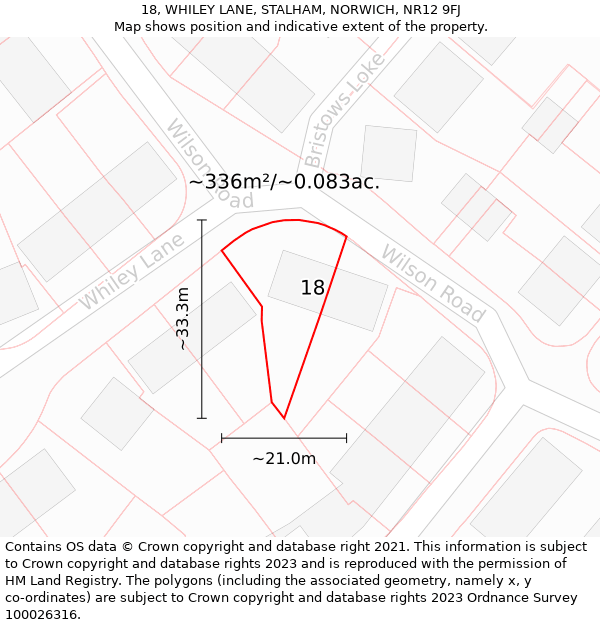 18, WHILEY LANE, STALHAM, NORWICH, NR12 9FJ: Plot and title map