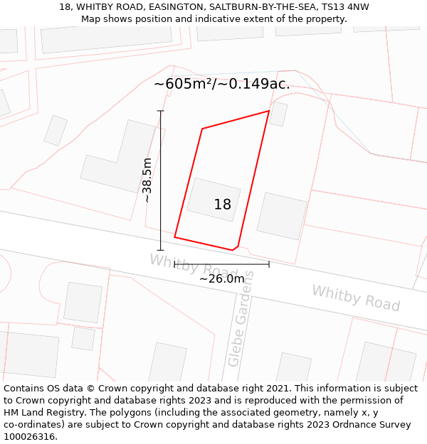 18, WHITBY ROAD, EASINGTON, SALTBURN-BY-THE-SEA, TS13 4NW: Plot and title map