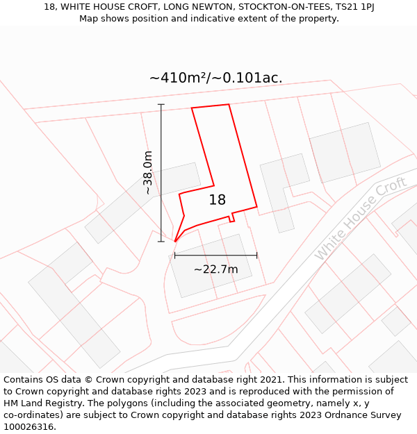 18, WHITE HOUSE CROFT, LONG NEWTON, STOCKTON-ON-TEES, TS21 1PJ: Plot and title map