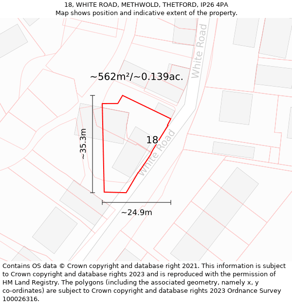 18, WHITE ROAD, METHWOLD, THETFORD, IP26 4PA: Plot and title map