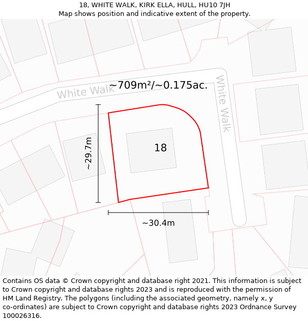 18, WHITE WALK, KIRK ELLA, HULL, HU10 7JH: Plot and title map