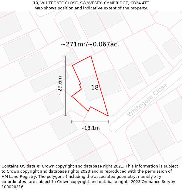 18, WHITEGATE CLOSE, SWAVESEY, CAMBRIDGE, CB24 4TT: Plot and title map