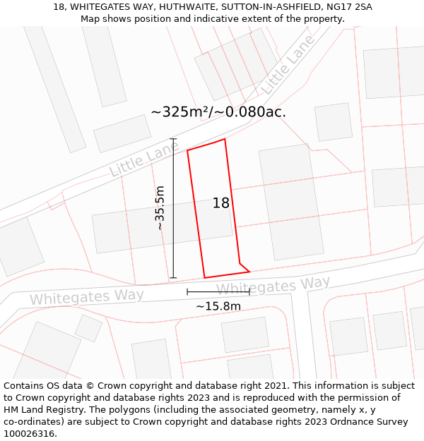 18, WHITEGATES WAY, HUTHWAITE, SUTTON-IN-ASHFIELD, NG17 2SA: Plot and title map