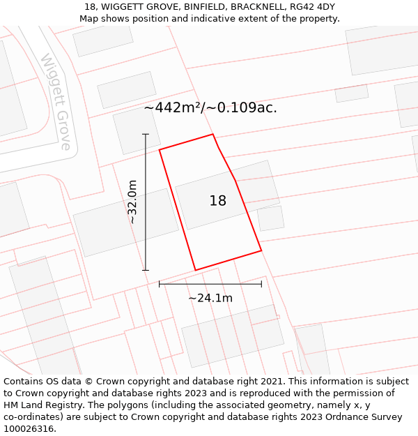 18, WIGGETT GROVE, BINFIELD, BRACKNELL, RG42 4DY: Plot and title map