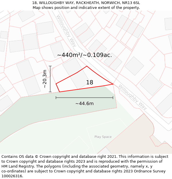 18, WILLOUGHBY WAY, RACKHEATH, NORWICH, NR13 6SL: Plot and title map