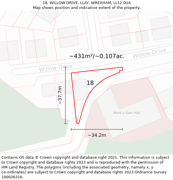 18, WILLOW DRIVE, LLAY, WREXHAM, LL12 0UA: Plot and title map