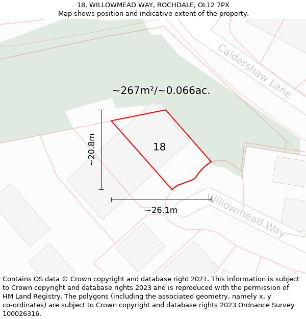 18, WILLOWMEAD WAY, ROCHDALE, OL12 7PX: Plot and title map