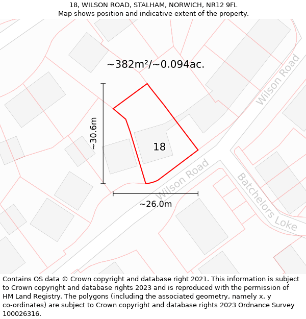 18, WILSON ROAD, STALHAM, NORWICH, NR12 9FL: Plot and title map