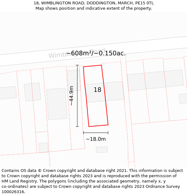 18, WIMBLINGTON ROAD, DODDINGTON, MARCH, PE15 0TL: Plot and title map