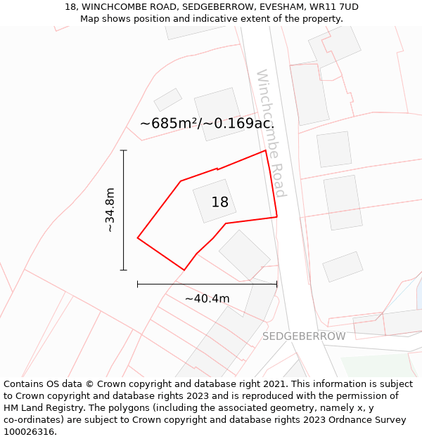 18, WINCHCOMBE ROAD, SEDGEBERROW, EVESHAM, WR11 7UD: Plot and title map