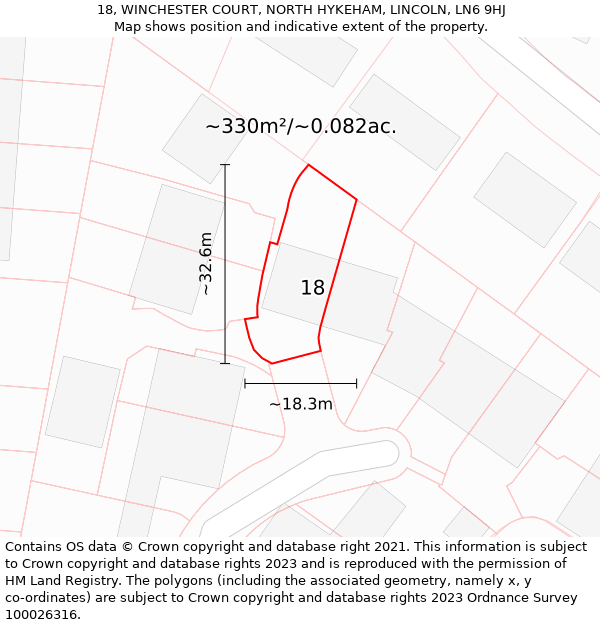 18, WINCHESTER COURT, NORTH HYKEHAM, LINCOLN, LN6 9HJ: Plot and title map