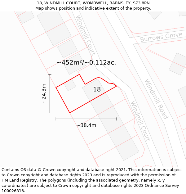 18, WINDMILL COURT, WOMBWELL, BARNSLEY, S73 8PN: Plot and title map
