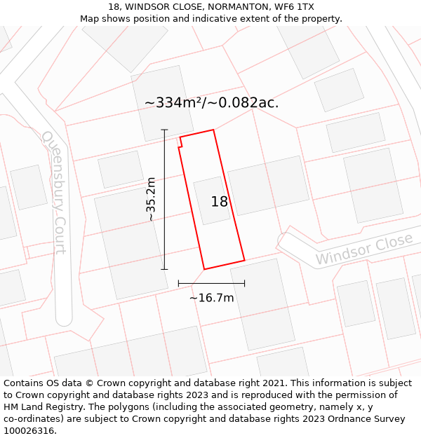 18, WINDSOR CLOSE, NORMANTON, WF6 1TX: Plot and title map