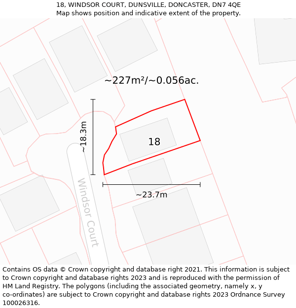 18, WINDSOR COURT, DUNSVILLE, DONCASTER, DN7 4QE: Plot and title map