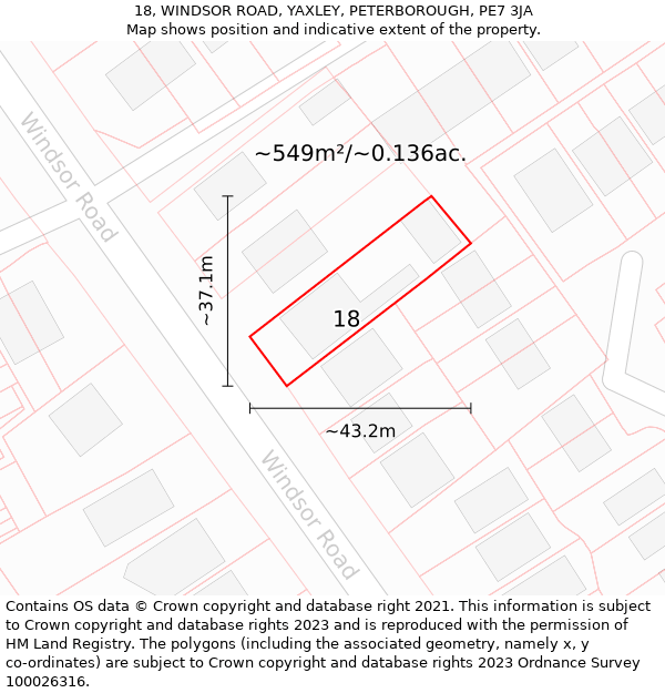 18, WINDSOR ROAD, YAXLEY, PETERBOROUGH, PE7 3JA: Plot and title map