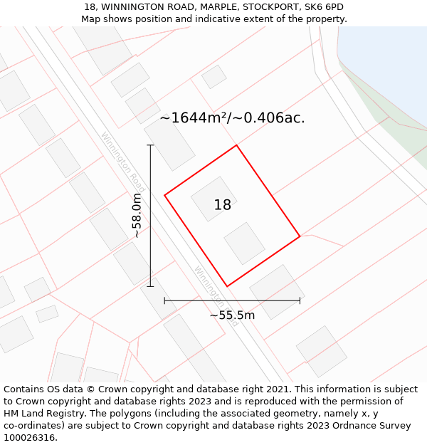 18, WINNINGTON ROAD, MARPLE, STOCKPORT, SK6 6PD: Plot and title map