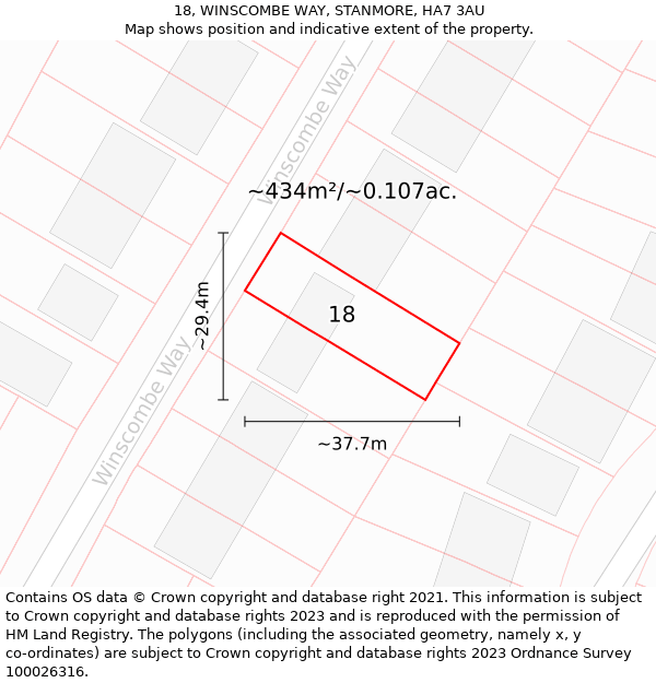 18, WINSCOMBE WAY, STANMORE, HA7 3AU: Plot and title map