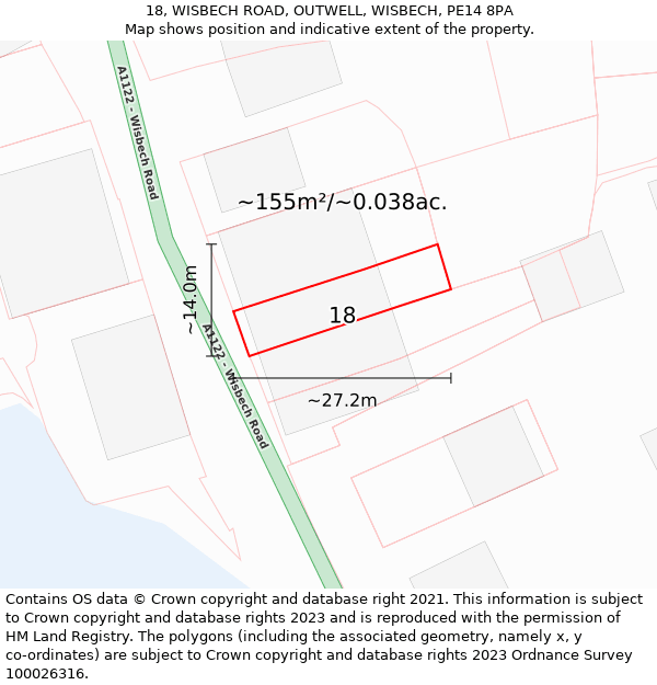 18, WISBECH ROAD, OUTWELL, WISBECH, PE14 8PA: Plot and title map