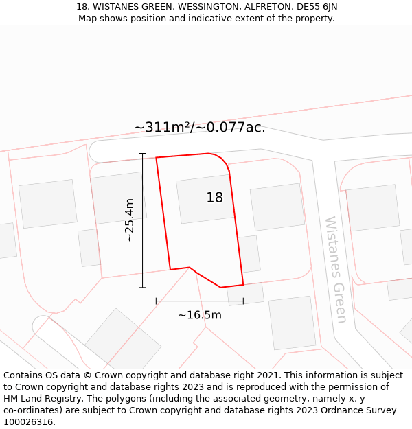 18, WISTANES GREEN, WESSINGTON, ALFRETON, DE55 6JN: Plot and title map