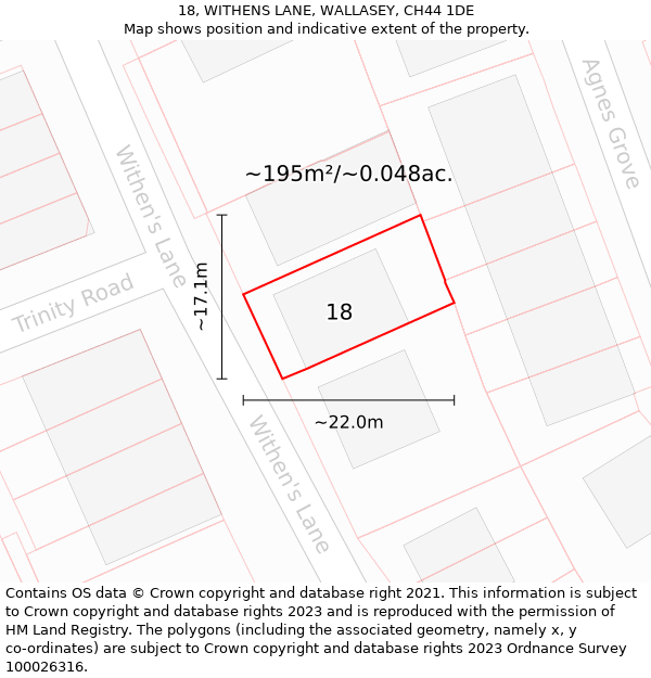 18, WITHENS LANE, WALLASEY, CH44 1DE: Plot and title map