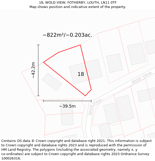 18, WOLD VIEW, FOTHERBY, LOUTH, LN11 0TF: Plot and title map