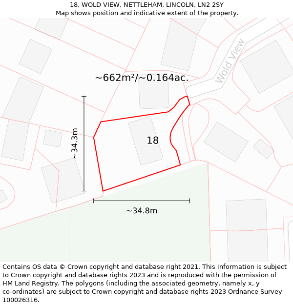 18, WOLD VIEW, NETTLEHAM, LINCOLN, LN2 2SY: Plot and title map