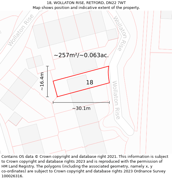 18, WOLLATON RISE, RETFORD, DN22 7WT: Plot and title map