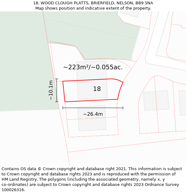 18, WOOD CLOUGH PLATTS, BRIERFIELD, NELSON, BB9 5NA: Plot and title map