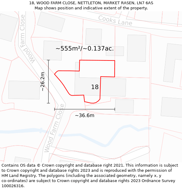 18, WOOD FARM CLOSE, NETTLETON, MARKET RASEN, LN7 6AS: Plot and title map