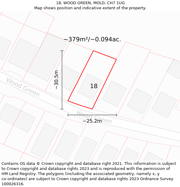 18, WOOD GREEN, MOLD, CH7 1UG: Plot and title map