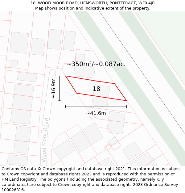 18, WOOD MOOR ROAD, HEMSWORTH, PONTEFRACT, WF9 4JR: Plot and title map