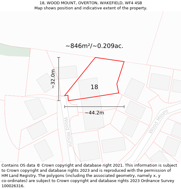 18, WOOD MOUNT, OVERTON, WAKEFIELD, WF4 4SB: Plot and title map