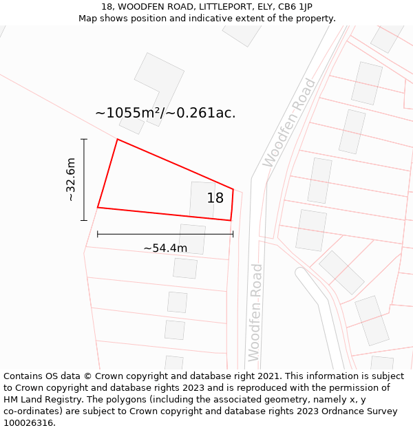 18, WOODFEN ROAD, LITTLEPORT, ELY, CB6 1JP: Plot and title map