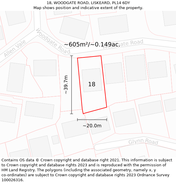18, WOODGATE ROAD, LISKEARD, PL14 6DY: Plot and title map