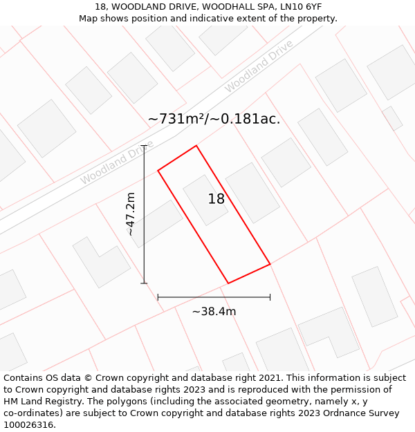 18, WOODLAND DRIVE, WOODHALL SPA, LN10 6YF: Plot and title map