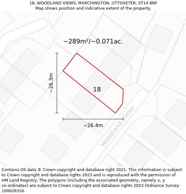 18, WOODLAND VIEWS, MARCHINGTON, UTTOXETER, ST14 8NF: Plot and title map